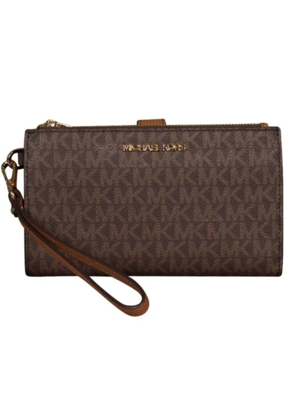 Michael Kors Large Jet Set Travel Double Zip Wristlet in Brown
